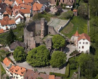 Luftansicht der Burgfeste Dilsberg